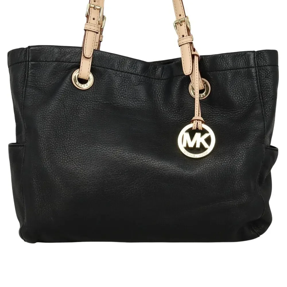 Michael Kors Bag Womens Black Pebbled Leather Tote Handbag Charm Double Handle - Picture 3 of 14